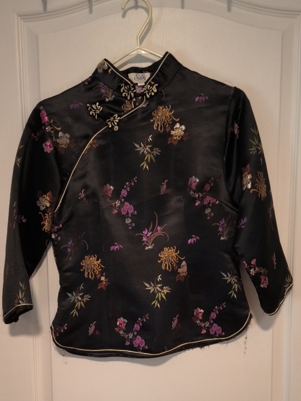 Embroidered Black Floral Mandarin Top